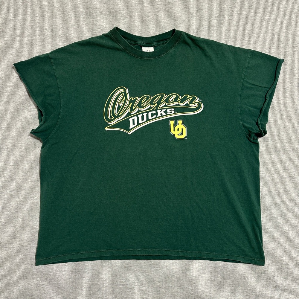 Vintage MJ Soffe Oregon Ducks Muscle T-Shirt Green Cut-off Made in USA Mens 2XL